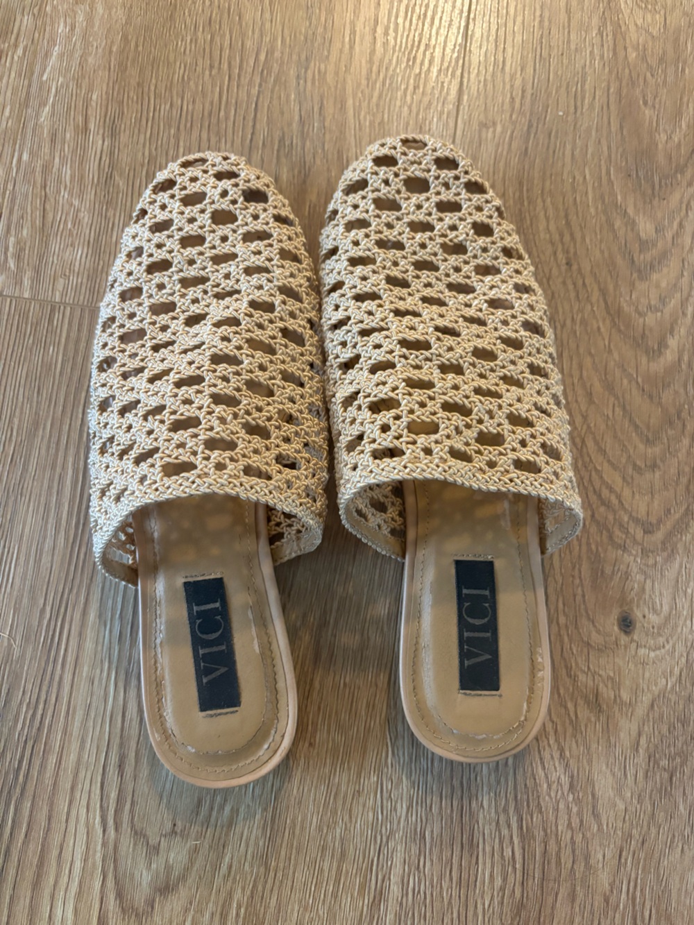 VICI Cream Woven Open-Toe Slide Mules